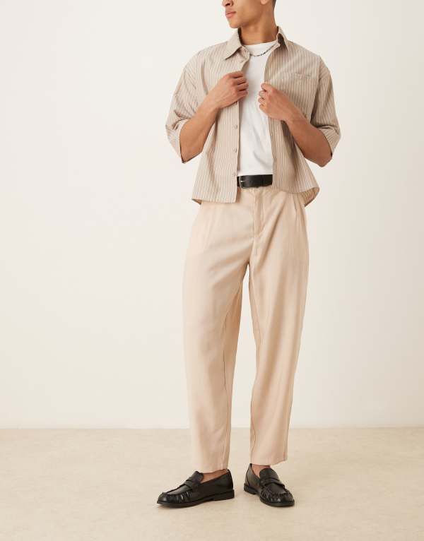 エイソス メンズ ボトムス カジュアルパンツ パンツ ASOS DESIGN oversized tapered smart pants ECRU エクリュ