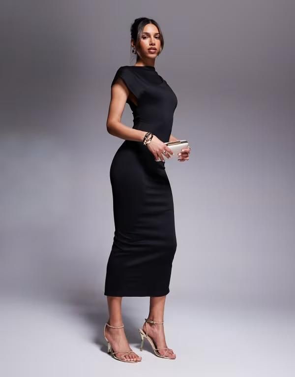 エイソス レディース トップス ワンピース アシンメトリー ハイネック ミディワンピース ミディ ASOS DESIGN asymmetric sleeves high neck midi dress