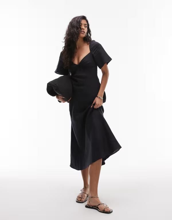 アンドアザーストーリーズ レディース トップス ワンピース リネン Other Stories linen puff sleeve midaxi dress with twist sweetheart