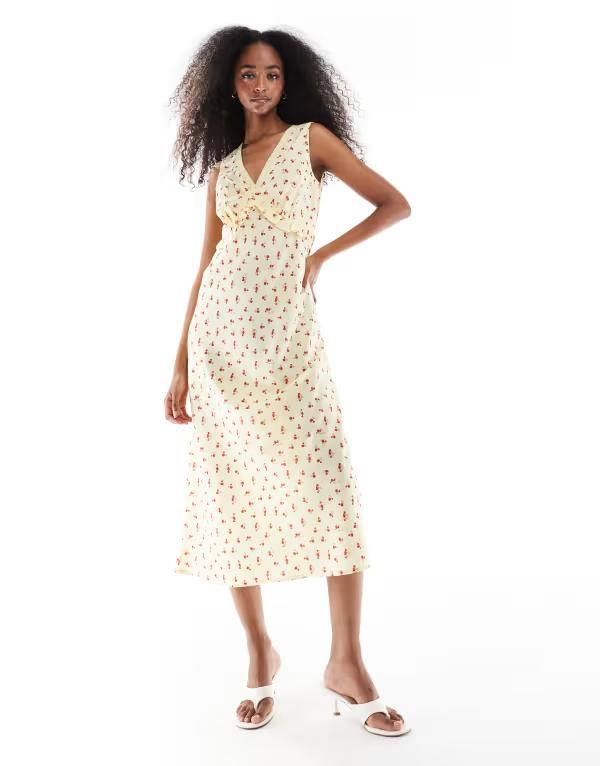 ウェンズデーガール レディース トップス ワンピース Vネック ミディワンピース フラワー柄 ミディ フラワー Wednesdays Girl ditsy floral vneck midi dres