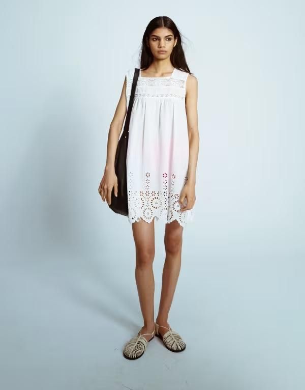 トップショップ レディース トップス ワンピース ミニワンピース ミニ 刺繍 Topshop sleeper mini dress with embroidered detail WHITE ホワイト