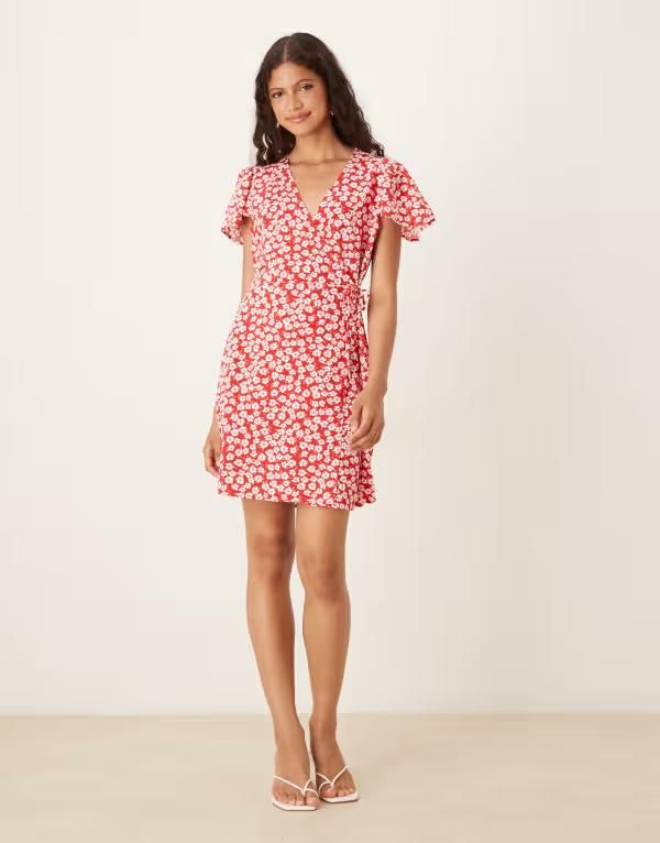 ジェイディーワイ レディース トップス ワンピース ラップワンピース フラワー柄 ミニ フラワー JDY mini wrap dress floral RED レッド