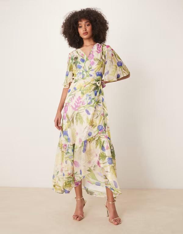 ホープ＆アイビー レディース トップス ワンピース ラップワンピース プリント マキシ Hope Ivy frill sleeve maxi wrap dress with tie waist pri