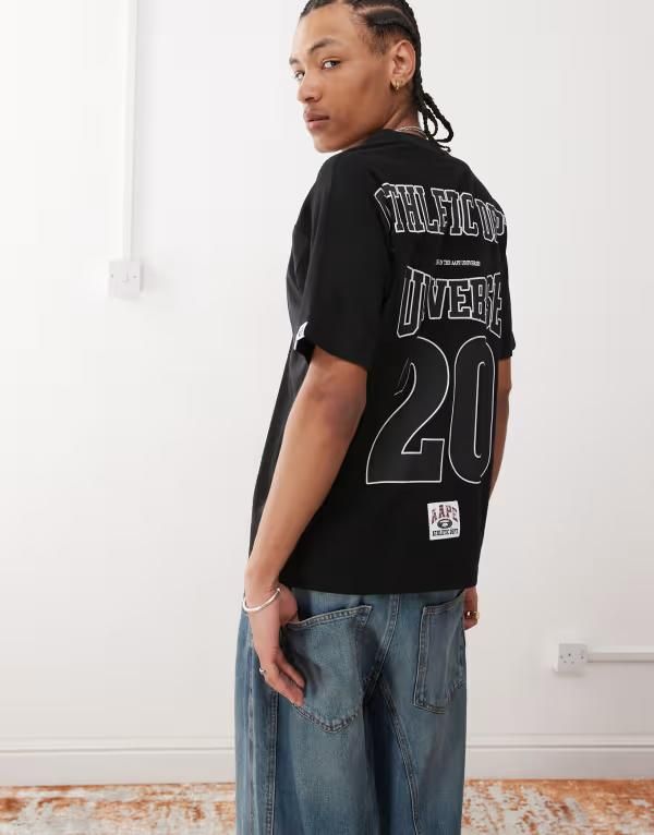 ベイシング エイプ メンズ トップス Tシャツ ジャージー ロゴ Aape by A Bathing Ape athletic jersey logo tshirt Black ブラック