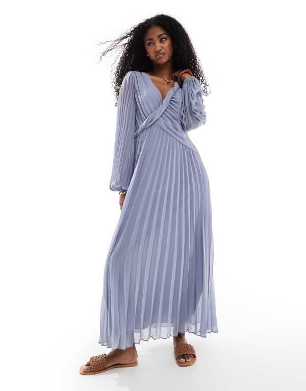 エイソス レディース トップス ワンピース ミディワンピース プリーツ ミディ ASOS DESIGN twist detail wrap front pleated midi dress in du