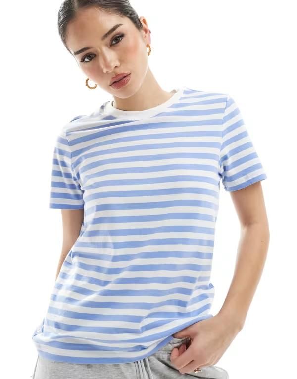 ピーシーズ レディース トップス Tシャツ Pieceshort sleeve boxy tshirt and white stripe Hydrangea stripe ストライプ