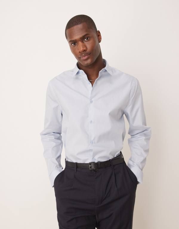 エイソス メンズ トップス シャツ ASOS DESIGN formal easy iron regular shirt BLUE ブルー