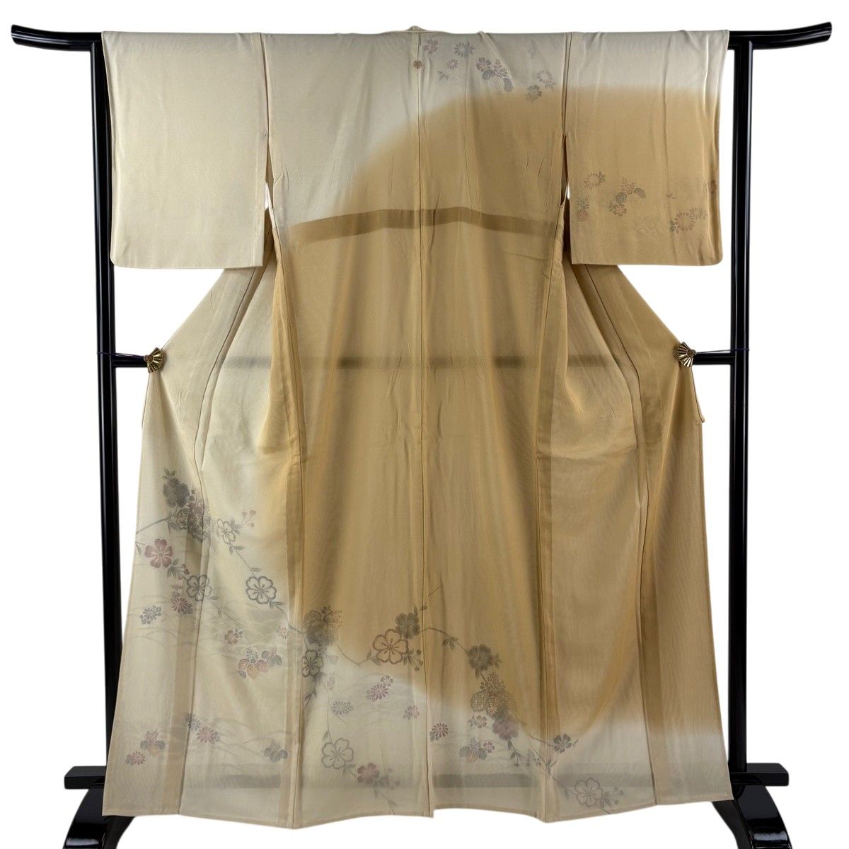 【美品】 訪問着 身丈165cm 裄丈64cm M 紗絽袷 桐 桜 銀彩 ベージュ 正絹 秀品 一つ紋 【中古】