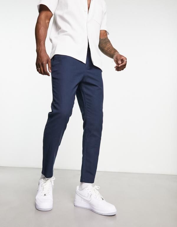 オンリーアンドサンズ メンズ ボトムス カジュアルパンツ テーパードフィット パンツ リネン Only Sons linen mix tapered fit pants Dark Navy ネイビー