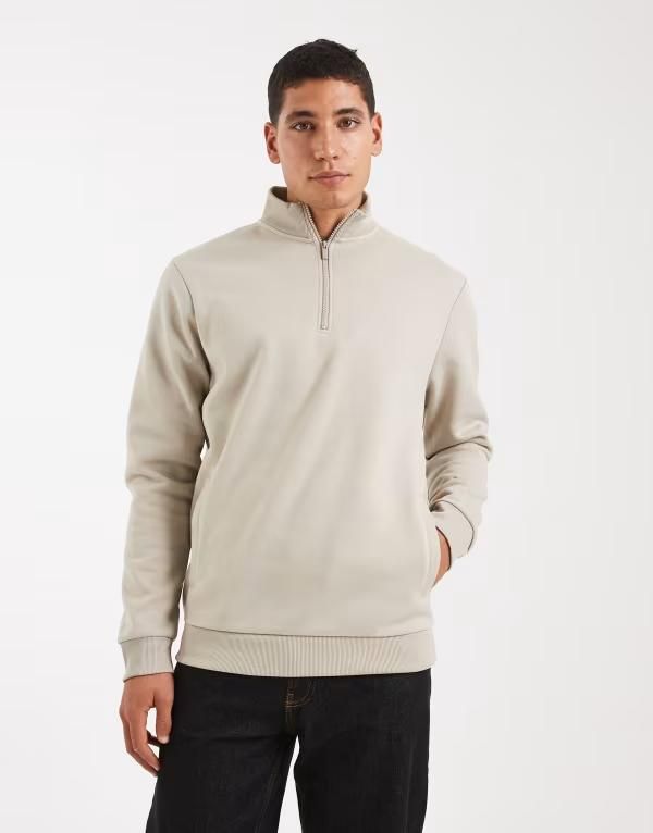 ブレーブソウル メンズ アウター ニット・セーター ハーフジップ スタンドネック スウェット シャツ Brave Soul quarter zip funnel neck sweatshirt in