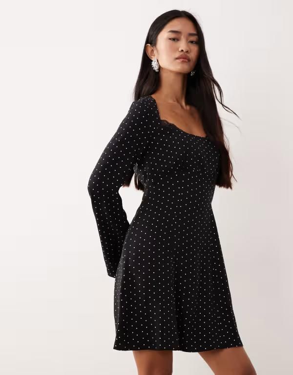 ノーバディーズ チャイルド レディース トップス ワンピース ドット柄 ミニワンピース ドット ミニ レース Nobodys Child Olivia lace square neck mini dr