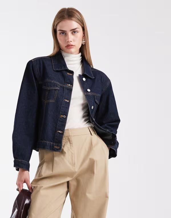 エイソス レディース アウター ジャケット・ブルゾン デニム ジャケット ASOS DESIGN boxy fit denim jacket with shoulder pads in mid MID