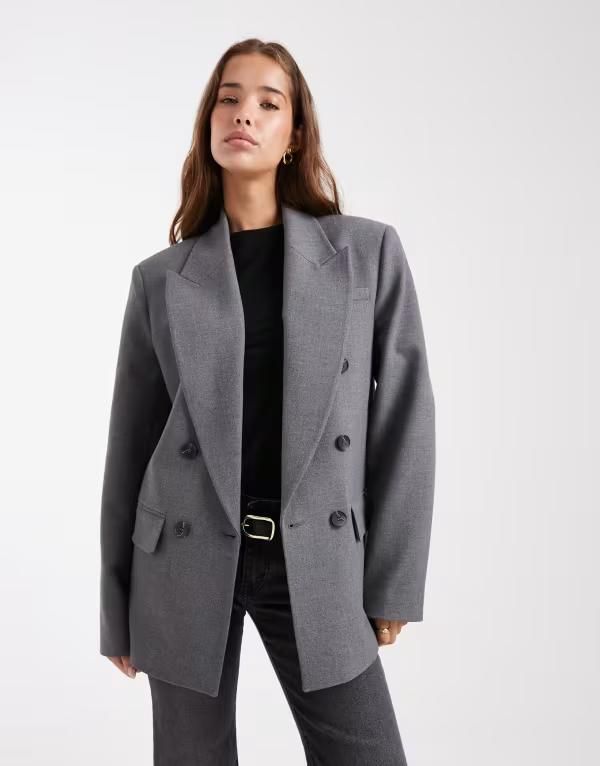 エイソス レディース アウター ジャケット・ブルゾン ブレザー ASOS DESIGN tailored double breasted power shoulder blazer heather G