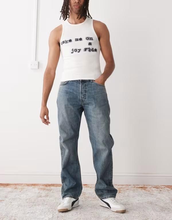ウィークデイ メンズ ボトムス デニムパンツ リラックスフィット ヴィンテージ ストレート ジーンズ Weekday Space relaxed fit straight leg jeans in v