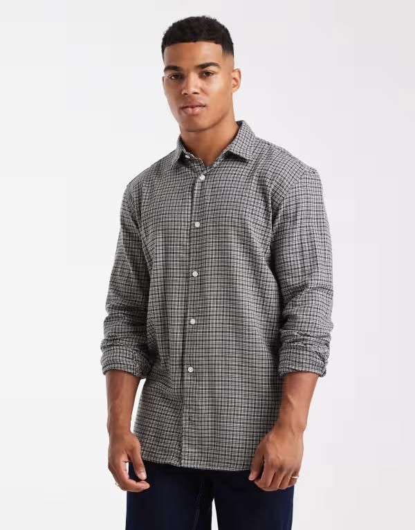 ジャック アンド ジョーンズ メンズ トップス シャツ Jack Jones boxy shirt plaid Seagrass グリーン