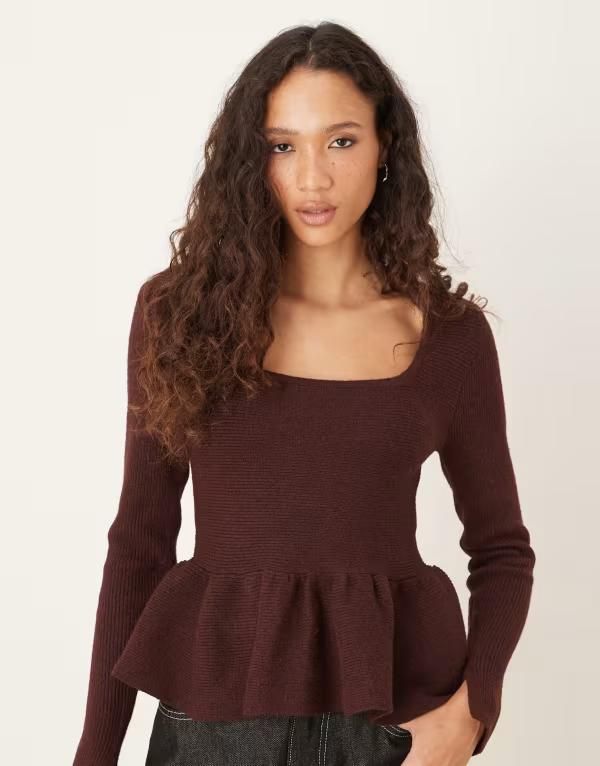 エイソス レディース アウター ニット・セーター ASOS DESIGN structured peplum hem top in plum Plum プラム
