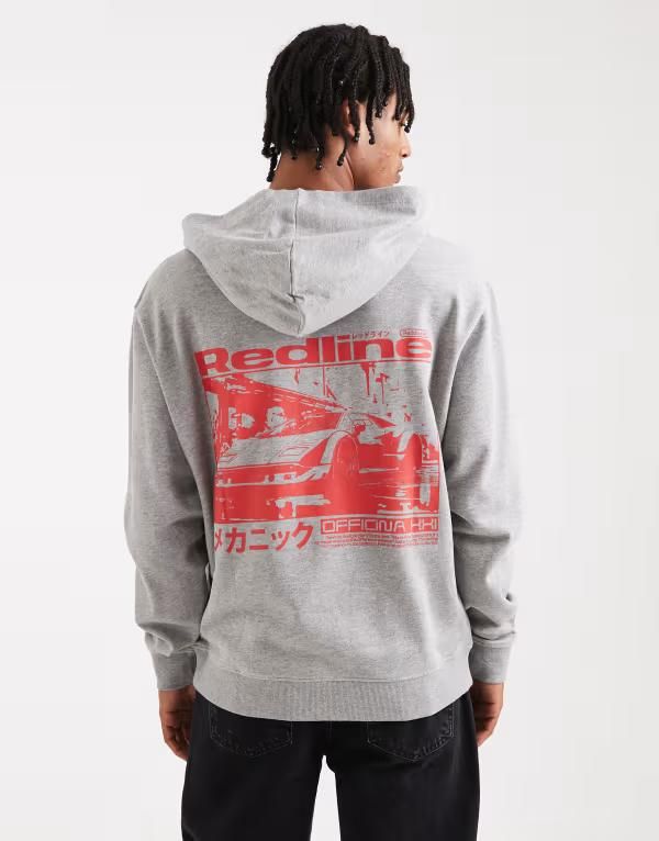 エイソス メンズ アウター パーカー・スウェット プリント パーカー ASOS DESIGN hoodie with red car print heather Gray Heather グレー