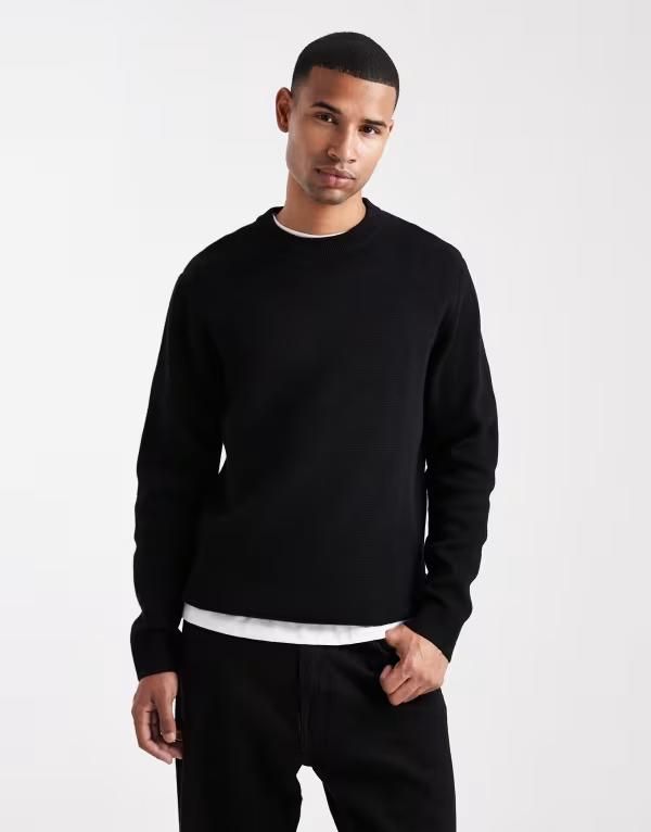 ジャック アンド ジョーンズ メンズ アウター ニット・セーター クルーネック セーター ニット Jack Jones premium knit crew neck sweater Black ブラッ