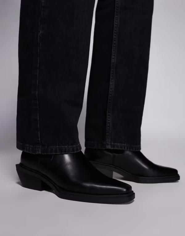 エイソス メンズ シューズ ブーツ・レインブーツ チェルシーブーツ チェルシー ブーツ レザー ヒール ASOS DESIGN chelsea boots leather with cuban hee
