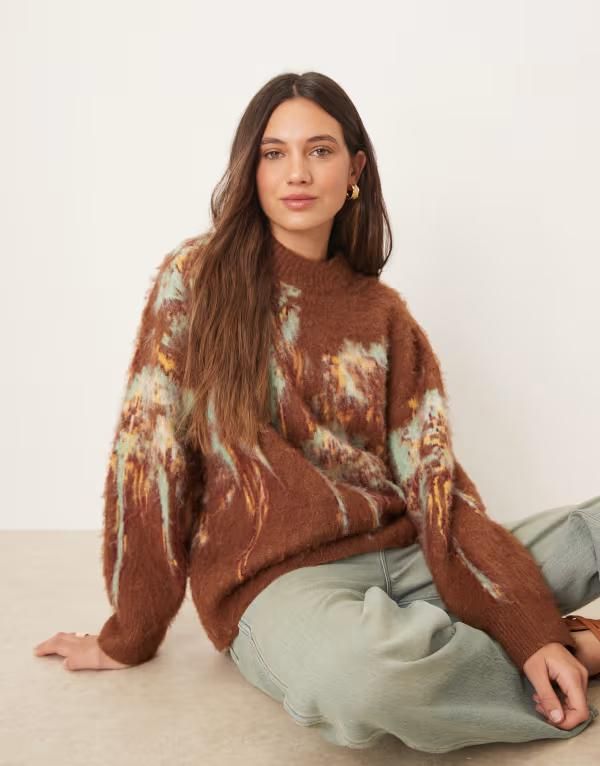 エイソス レディース アウター ニット・セーター クルーネック フラワー柄 セーター フラワー ASOS DESIGN brushed abstract floral oversized crew n 19,110円