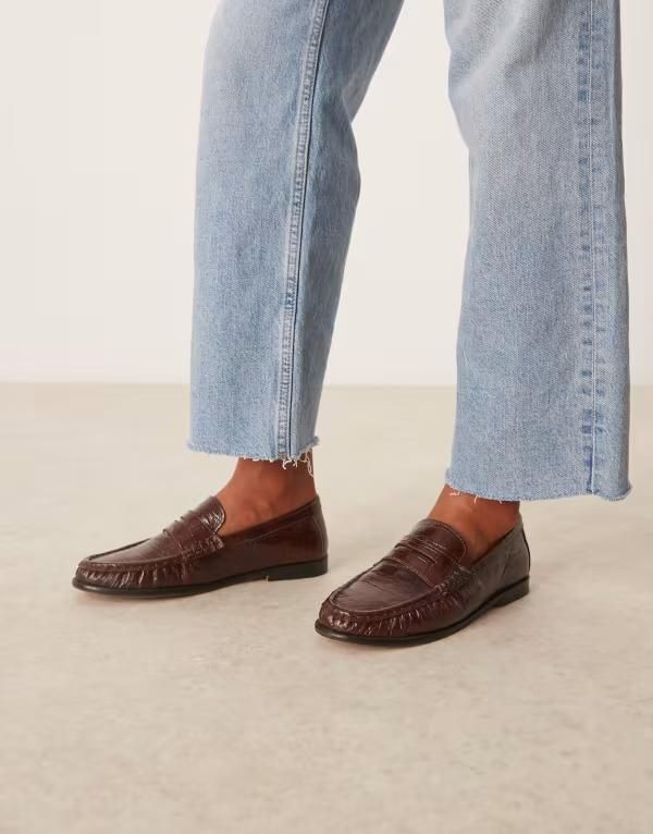 エイソス レディース シューズ スリッポン・ローファー ギャザー レザー ローファー ASOS DESIGN Mayfair premium ruched loafers in chocolate c