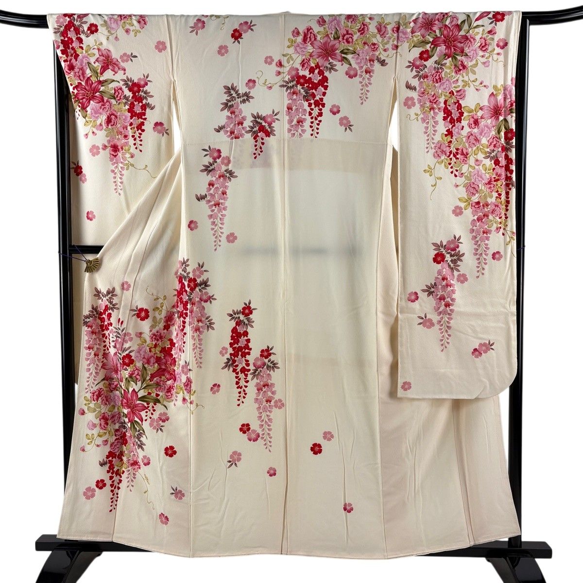 振袖 身丈157.5cm 裄丈66.5cm M 袷 百合 藤 金彩 クリーム 正絹 秀品 【中古】
