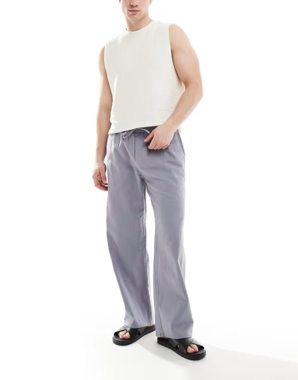 オンリーアンドサンズ メンズ ボトムス カジュアルパンツ パンツ リネン ONLY SONS loose fit linen mix pants in washed Quicksilver グレー