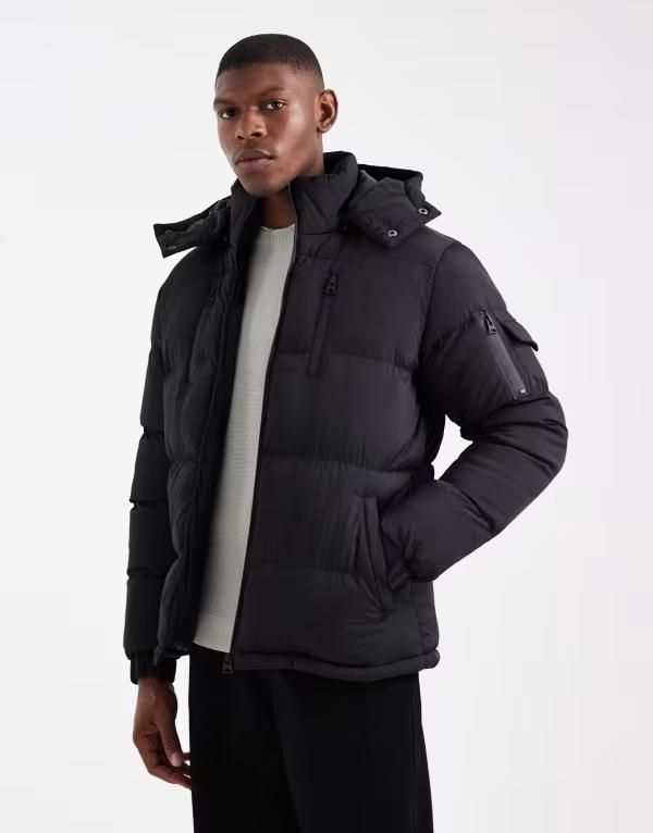 ブレーブソウル メンズ アウター コート ジャケット Brave Soul puffer jacket with detachable hood Black ブラック