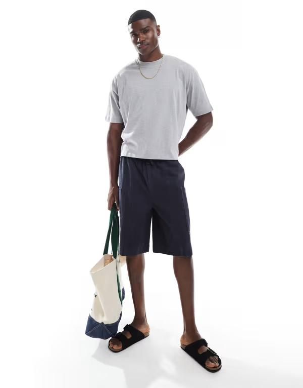エイソス メンズ ボトムス ハーフパンツ・ショーツ ASOS DESIGN canvas cargo jorts in washed NAVY ネイビー