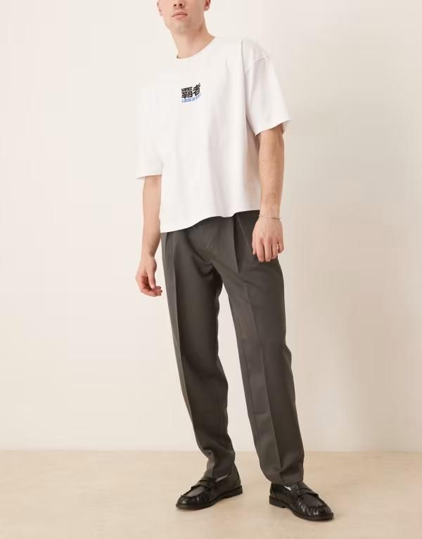 エイソス メンズ ボトムス カジュアルパンツ パンツ ASOS DESIGN smart oversized tapered pants with chunky belt loops in charc