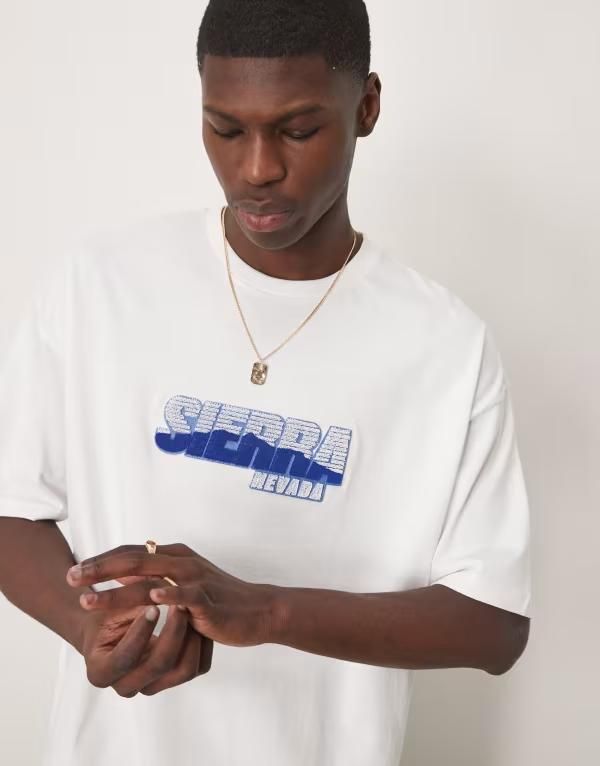 エイソス メンズ トップス Tシャツ グラフィック ASOS DESIGN oversized Tshirt with city chest graphic WHITE ホワイト