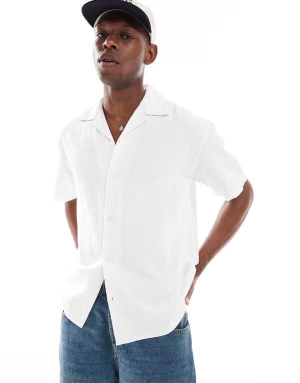 ジャック アンド ジョーンズ メンズ トップス シャツ 刺繍 リネン Jack Jones embroidered linen mix shirt Bright White ホワイト