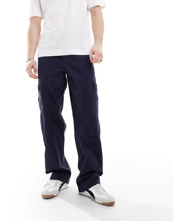 エイソス メンズ ボトムス カジュアルパンツ ワイドレッグ カーゴパンツ パンツ ASOS DESIGN wide leg cargo pants NAVY ネイビー