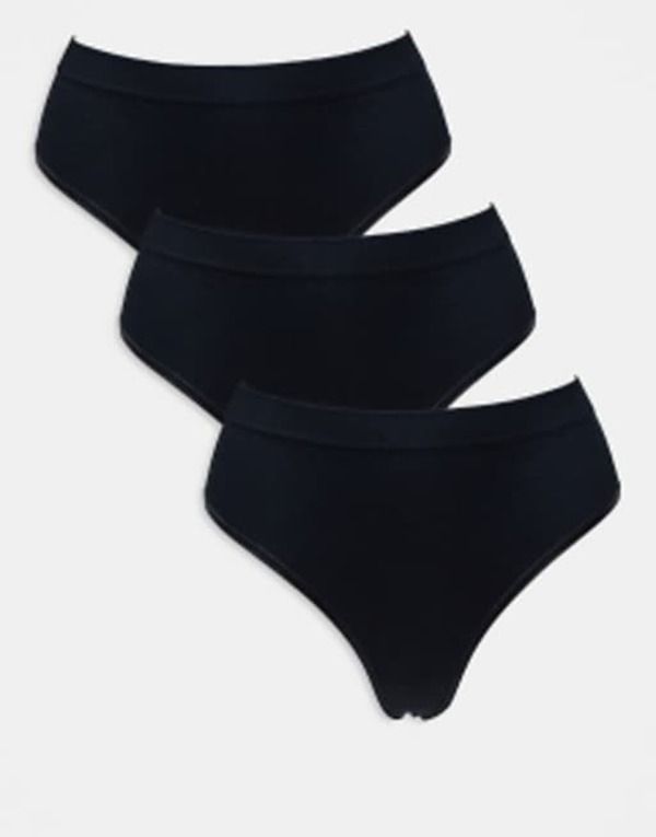 リンデックス レディース アンダーウェア パンツ ハイウエスト Lindex seamless rib high waist thong 3 pack Black ブラック