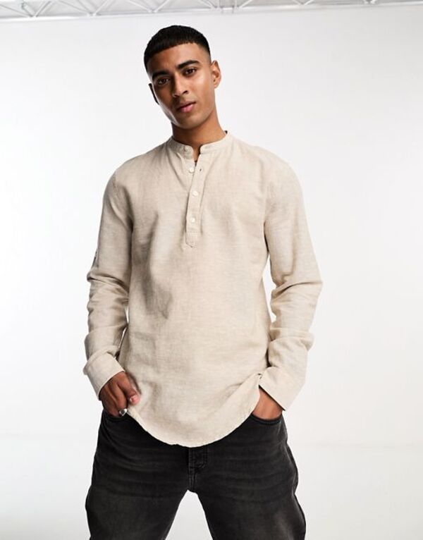 オンリーアンドサンズ メンズ トップス シャツ リネン Only Sons linen mix overhead shirt BEIGE ベージュ