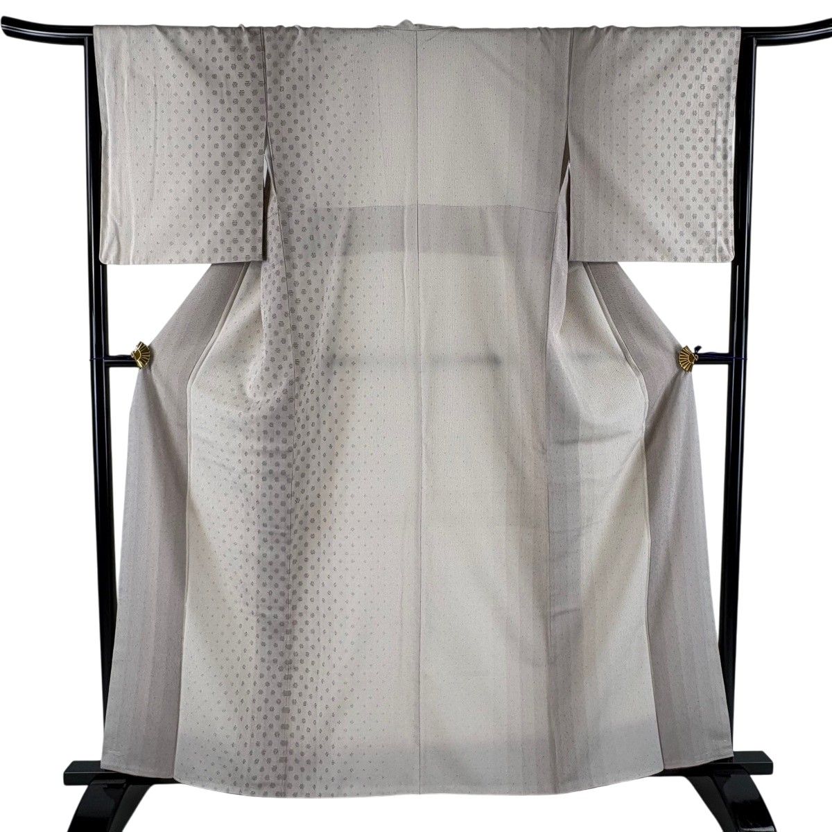 【美品】 紬 身丈161cm 裄丈64cm M 袷 縦縞 幾何学模様 灰紫 正絹 秀品 【中古】