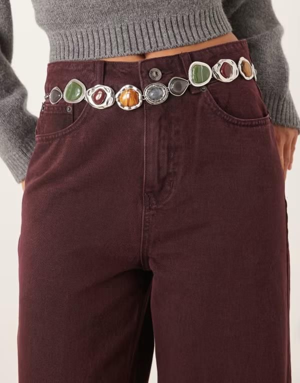 エイソス レディース アクセサリー ベルト ASOS DESIGN mixed resin chain beltone SILVER シルバー
