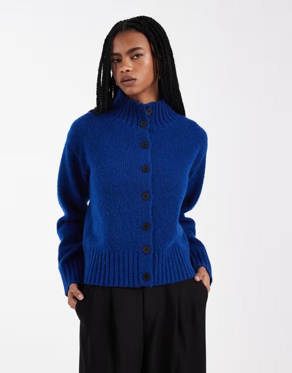 フォースレックレス レディース アウター カーディガン スタンドネック 4th Reckless exclusive funnel neck button up cardigan in cobalt