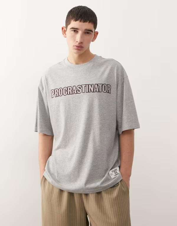 コルージョン メンズ トップス Tシャツ COLLUSION slogan tshirt Gray グレー