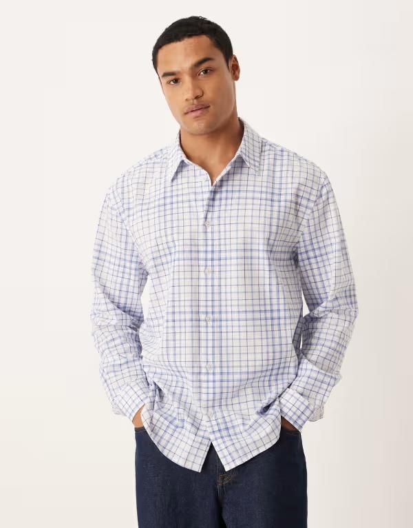 エイソス メンズ トップス シャツ ASOS DESIGN relaxed shirt plaid BLUE ブルー