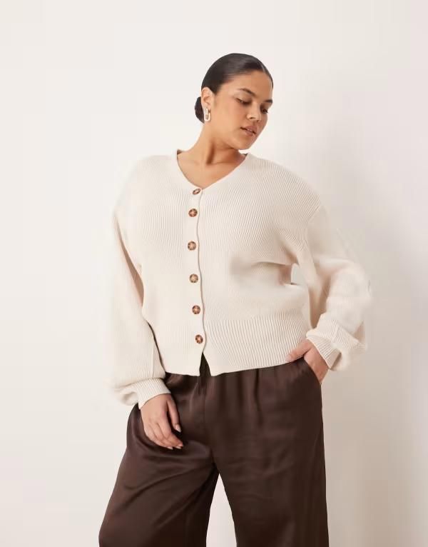 エイソス レディース アウター カーディガン ASOS Curve ASOS DESIGN Curve power sleeve cardigan in cream クリーム