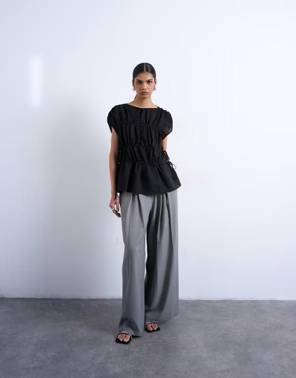 トップショップ レディース トップス タンクトップ Topshop short sleeve channelled tie side top Black ブラック 15,735円