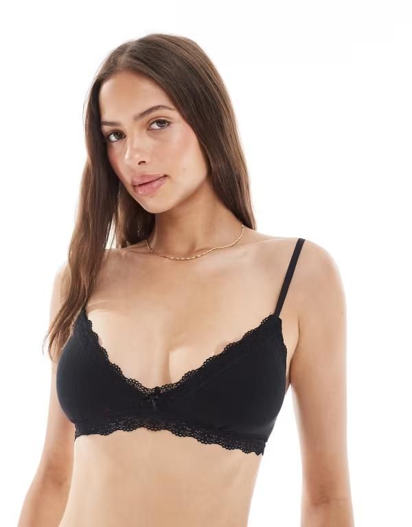 コットンオン レディース アンダーウェア ブラジャー コットン CottonOn Cotton On scalloped edge bralette Black ブラック