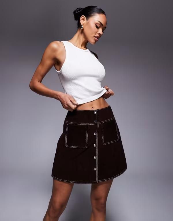 エイソス レディース ボトムス スカート ミニ スエード ASOS DESIGN real suede mini skirt brown ブラウン