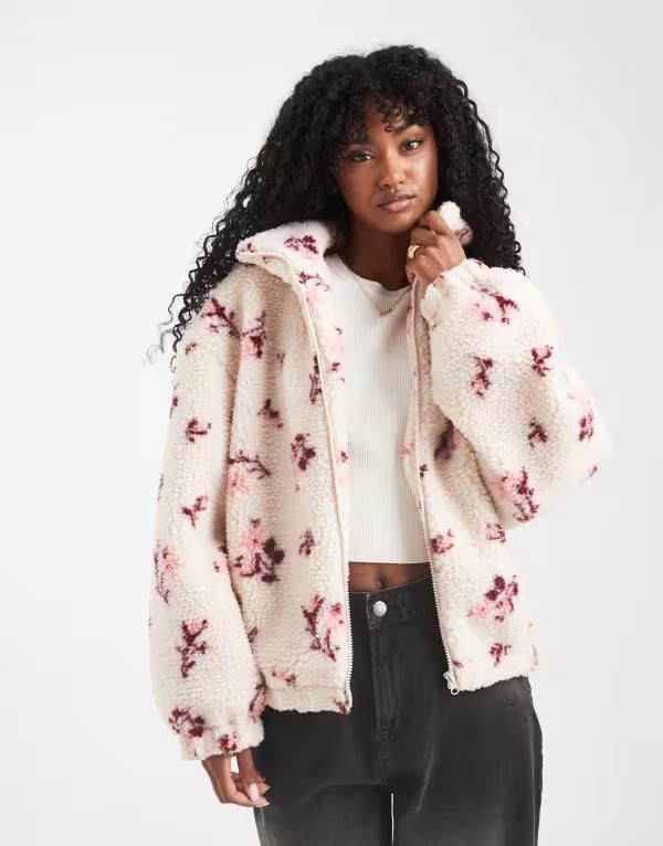 ミスセルフフリッジ レディース アウター コート フルジップ フラワー柄 フラワー ジャケット Misselfridge floral borg zip through jacket Multi マル