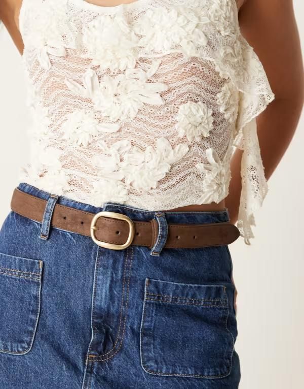 エイソス レディース アクセサリー ベルト スエード ジーンズ ASOS DESIGN faux suede square buckle waist and hip jeans belt in cho