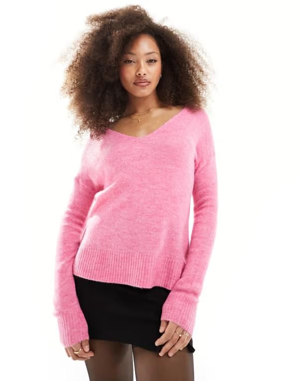 ジェイディーワイ レディース アウター ニット・セーター Vネック JDY v neck long sleeve knit sweater PINK ピンク