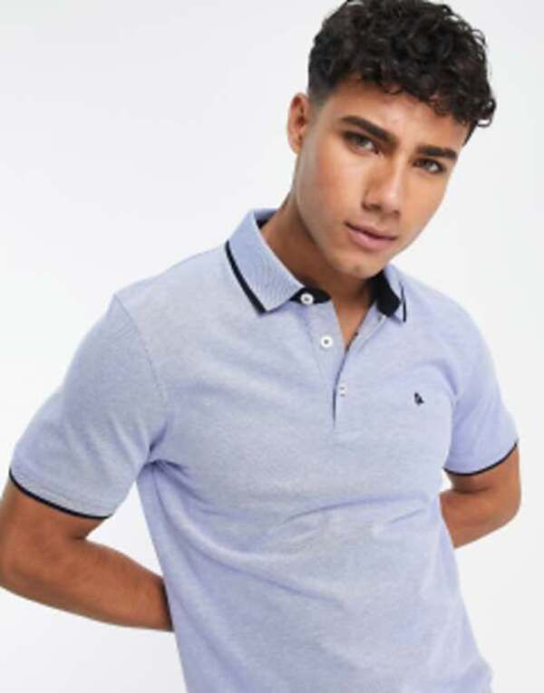 ジャック アンド ジョーンズ メンズ トップス ポロシャツ スリムフィット ロゴ Jack Jones Essentials slim fit tipped pique logo polo Brigh