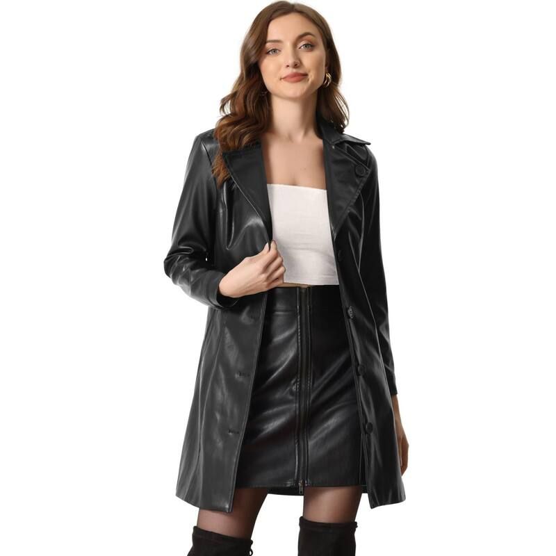 アレグラ ケー レディース アウター ジャケット・ブルゾン ボタンダウン コート ダウン レザー フェイクレザー ALLEGRA K Faux Leather Coat for Womens Notc