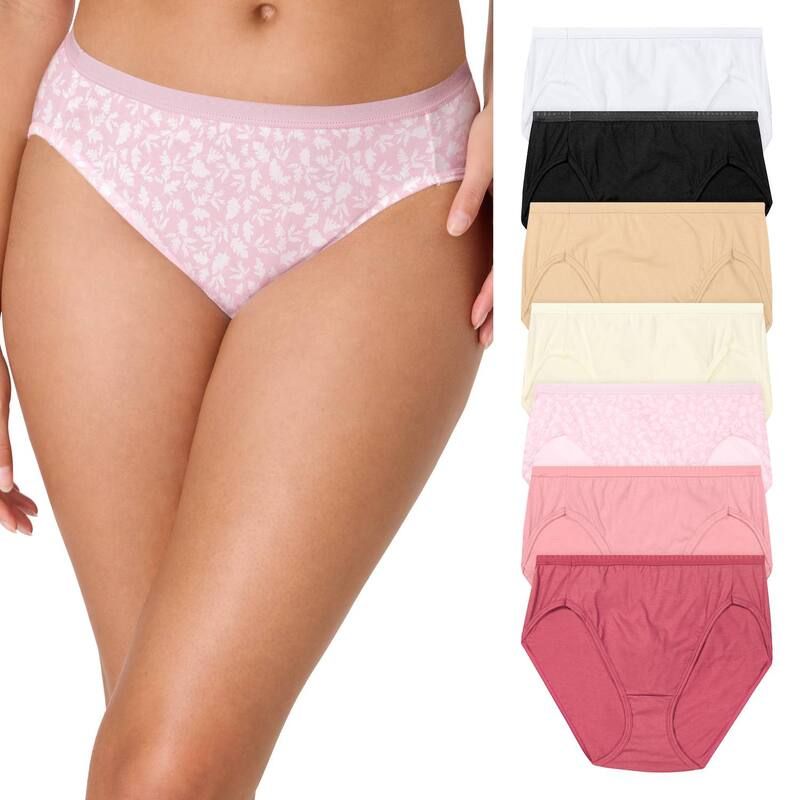 ヘインズ レディース アンダーウェア パンツ コットン Womens Hanes Ultimate 61 Bonus Pack Cotton HighCut Panty Set 43H7CC Pink